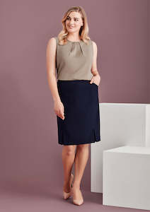 Biz Corporates Dresses: Womens Siena Front Pleat Detail Straight Skirt 20720 8 / Marine