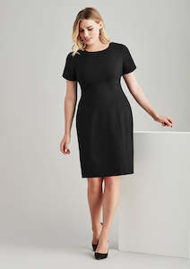 Biz Corporates Dresses: Womens Comfort Wool Stretch Short Sleeve Shift Dress 34012 6 / Charcoal