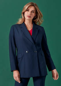 Biz Corporates Jackets: Womens Renew Double Breasted Longline Jacket RJ400L 8 / Navy Dusk