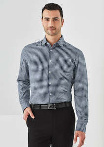 Biz Corporates Shirts: Mens Noah Long Sleeve Shirt RS070ML XS / White/Blue