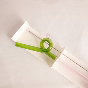 New Year: Reusable Glass Straw - Loopy Green/Pink