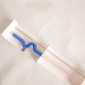 New Year: Reusable Glass Straw - Wavy Blue/Pink