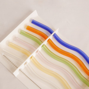 Reusable Glass Straws Set 6 - Wavy Multi