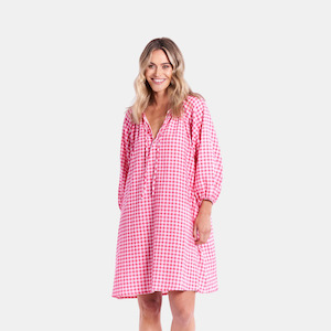 Penny Lane Linen Dress - Berry Check