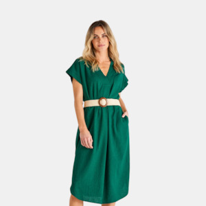 Roma Linen Dress - Hunter Green