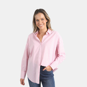 Tops Shirts: Delia Stripe Shirt - Strawberry