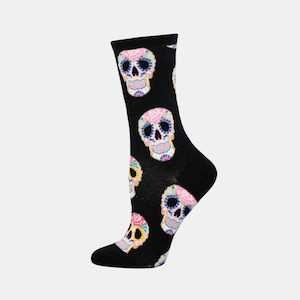 Women's Socks Dia De Los Muertos Skull - White