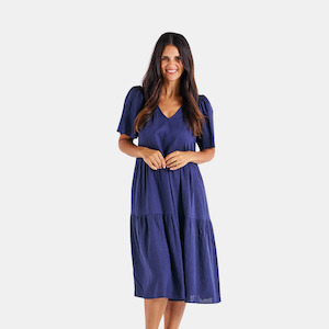 Regina Linen Dress - Navy