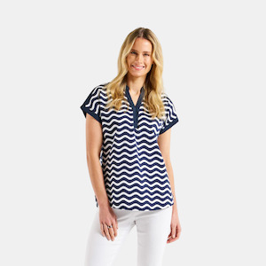 Bridie Tee - Navy Wavy Stripe