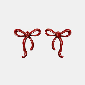 Ruby Bow Earrings - Red