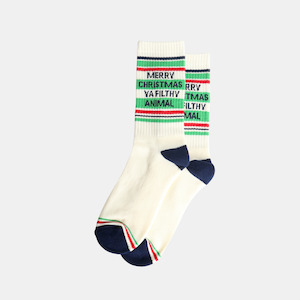 Office: Socks - White - Merry Christmas Ya Filthy Animal