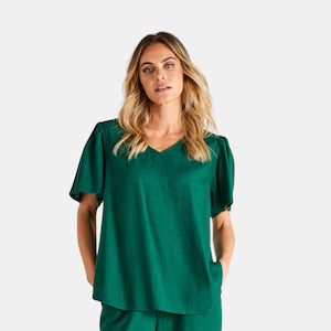 Marina Linen Blouse - Hunter Green