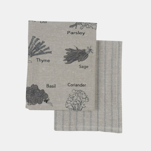 Herb Print Tea Towel S/2 - Charcoal