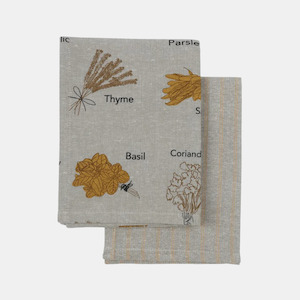 Herb Print Tea Towel S/2 - Mustard