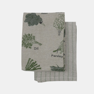 Herb Print Tea Towel S/2 - Olive