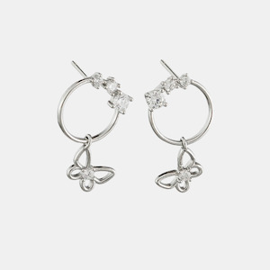 Tiger Tree: Earring Crystal Butterfly Ring - Silver