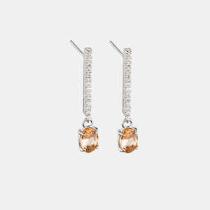 Tiger Tree: Earring Crystal Bar Peach Drop - Silver