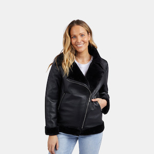 Sweaters Jackets: Moto Shearling Jacket - Black