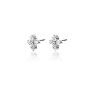 Flora / Stud Earrings / Clear + Silver