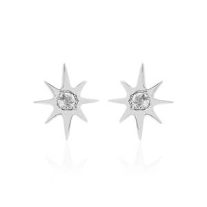 Superfine / Star Studs / Silver + White Topaz