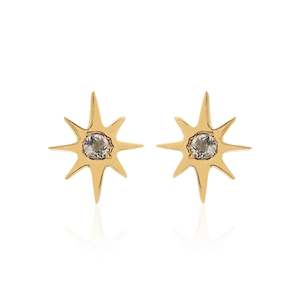 Superfine / Star Studs / Gold + White Topaz