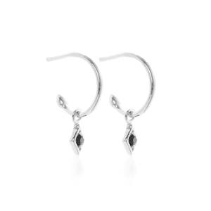 Superfine / Earrings / Keepsake Hoop / Black Spinel + Silver