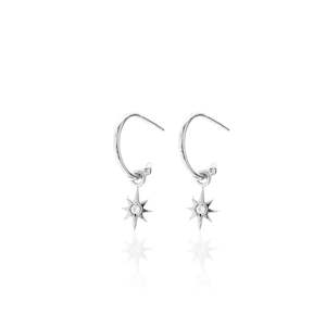 Superfine / Star Hoops / Silver + White Topaz