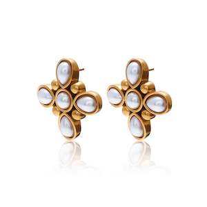 Soleil / Statement Earrings / Faux Pearl + Gold