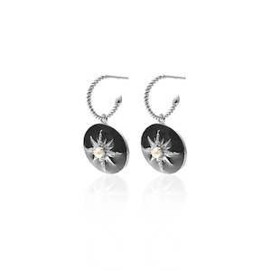 Noire / Hoops / Black Enamel + Silver