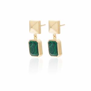 Athena / Drop Earrings / Green Malachite + Gold