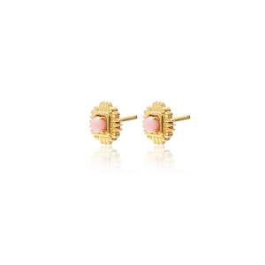 Petite Pink Opal / Stud Earrings / Gold