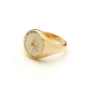 Guiding Star / Signet Ring / White Enamel + Gold