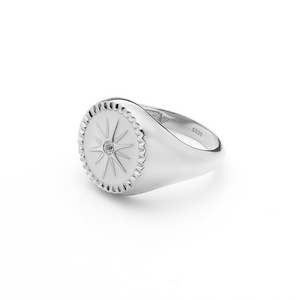 Guiding Star / Signet Ring / White Enamel + Silver