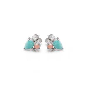 Bloom / Stud Earrings / Amazonite, Rose Quartz, Pink Opal + Silver