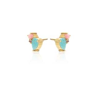 Bloom / Stud Earrings / Amazonite, Rose Quartz, Pink Opal + Gold