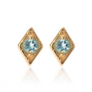 Superfine / Earrings / Keepsake Studs / Blue Topaz + Gold