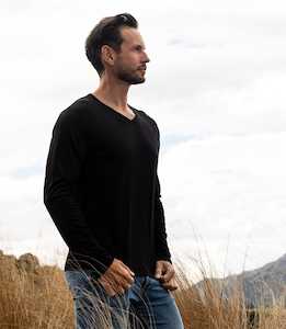 Men's Silkspun Long Sleeve V Neck - Clearance; Black