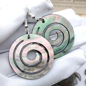 Natural Carved New Zealand Paua Spiral  Hook Earrings