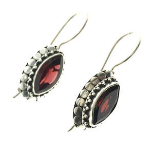 Genuine Sterling Silver and Oval Garnet Earrings