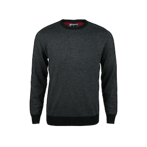 Contrast Detail Crew Neck - Tailored Fit. Charcoal