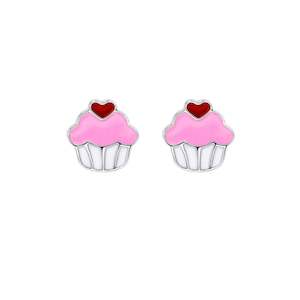 Cupcake Enamel Studs - Silver