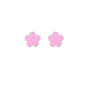 Pink Daisy Enamel Studs - Silver