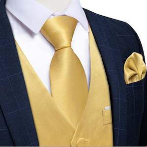 Goose Yellow Solid Satin Waistcoat Vest Tie Handkerchief Cufflinks  Set-MJ-0633