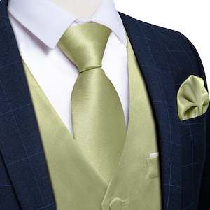 Menswear: Mint Green Solid Satin Waistcoat Vest Tie Handkerchief Cufflinks Set- MJ-0654