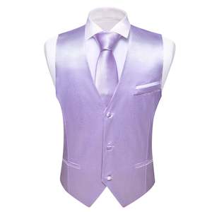 Luxury Light Purple Solid Silk Necktie Bowtie Hanky Cufflinks Waistcoat Vest Set- MJ-2671