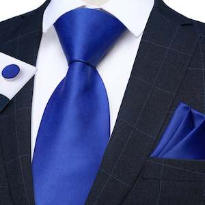 Blue Solid Tie Pocket Square Cufflinks Set- N-7820