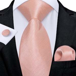 Baby Pink Solid Tie Pocket Square Cufflinks Set- N-7934