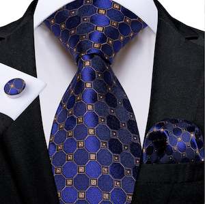 DarkSlateBlue Men's Tie Peru Polka Dots Pocket Square Cufflinks Set-N-8400