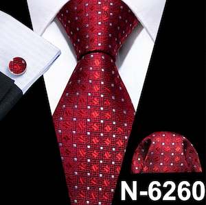 Red White Dot Tie Pocket Square Cufflinks Set- N-6260