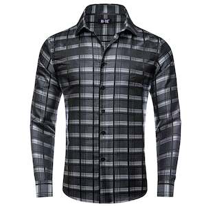 Simon Von Grey Black Checkered Plaid Men's Button Up Dress Shirt-CY-1999